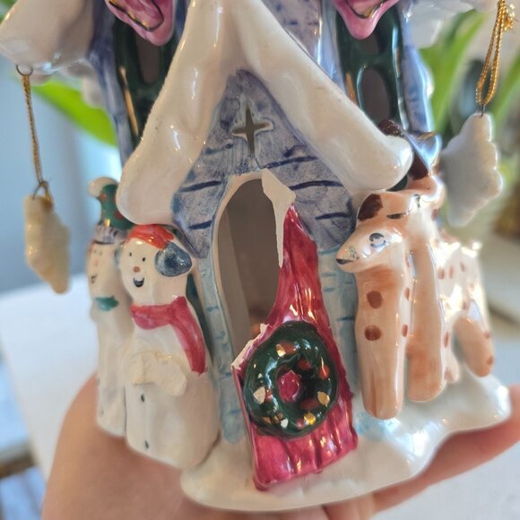 Christmas Church Peace on Earth Ceramic Candle Lit Cobblestone Village 2001 VTG - Picture 8 of 11
